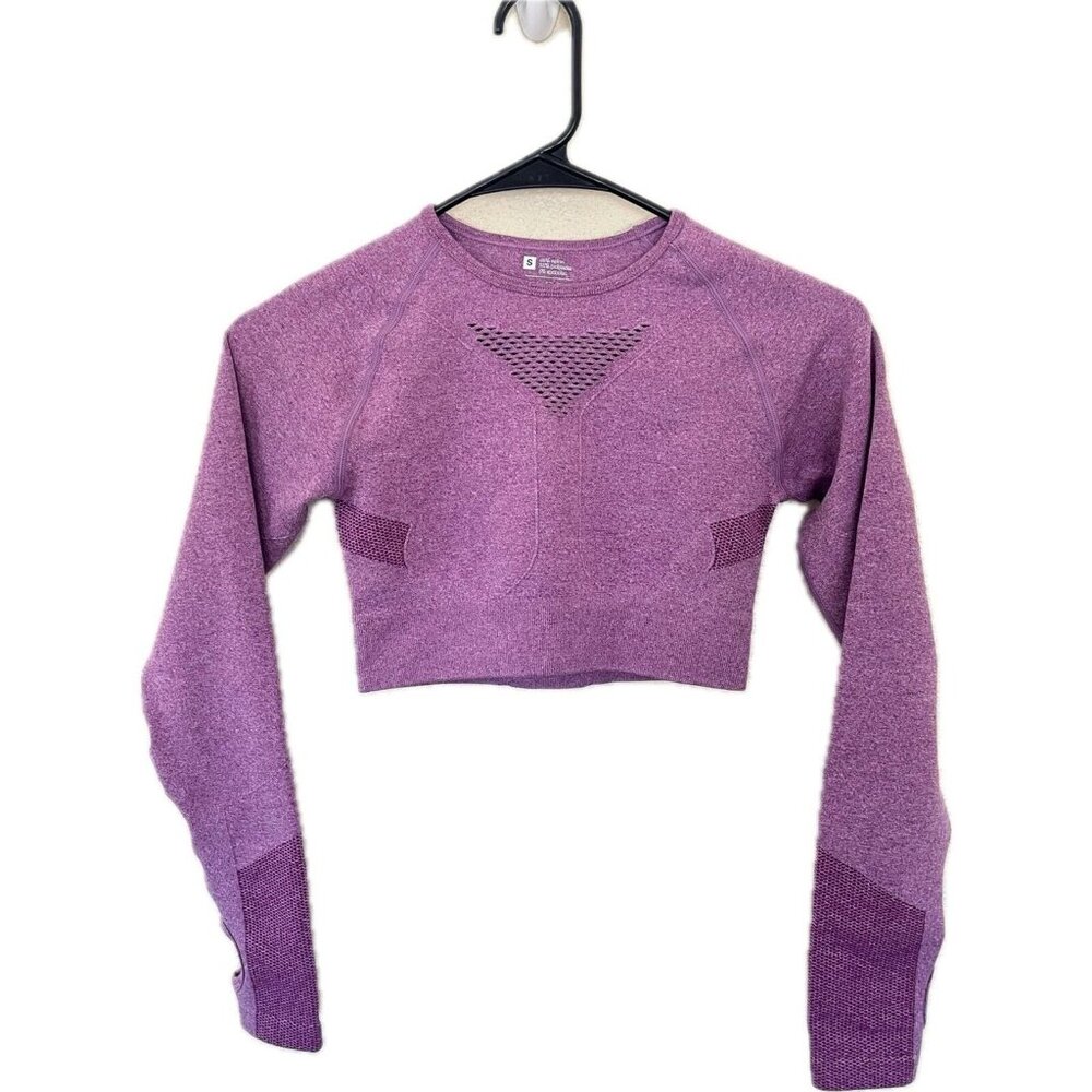 NWOT Seamless Purple Long Sleeve Cropped Workout Top – Size Small Stretch Compre
